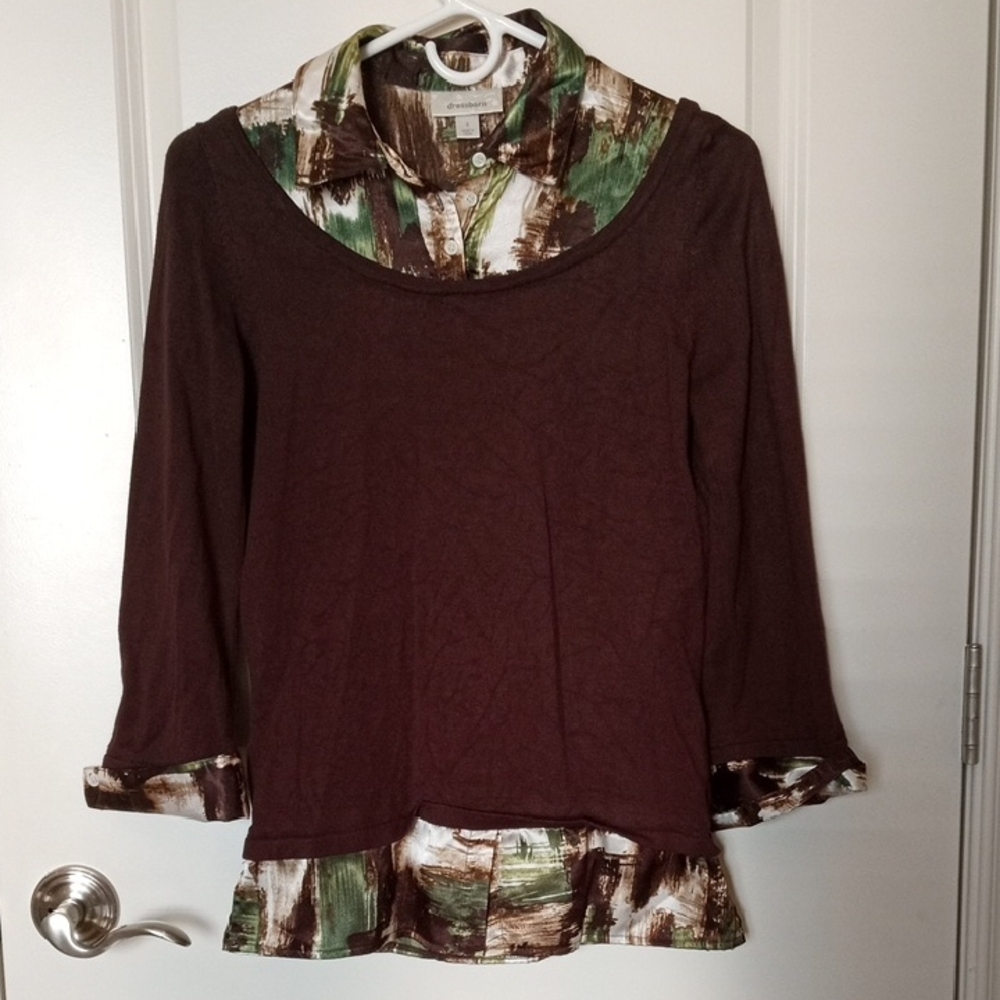 Dress Barn Brown and Green Layered Blouse